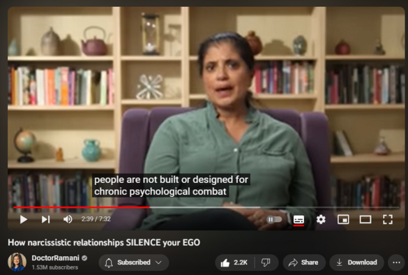 How narcissistic relationships SILENCE your EGO
https://www.youtube.com/watch?v=2Bt3hsLM5hM
Most of us are not built to live in a volatile and constantly explosive situation. That means slowly stepping back from fights. But your ego may mean you take some fights. Related to True North (you value something, not let them insisting being wrong about what is right). All human being have ego. You might have it on sleep mode - It is not just disappear, you can't park ego somewhere else.