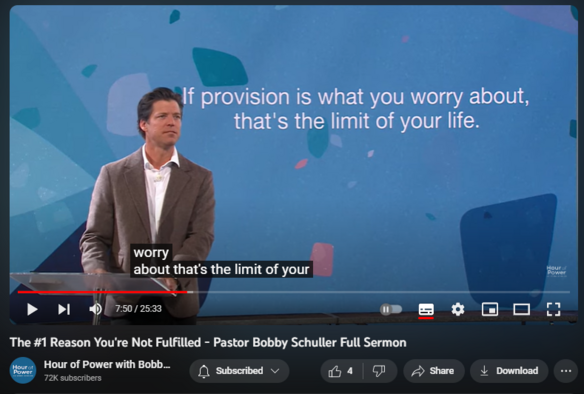 The #1 Reason You're Not Fulfilled - Pastor Bobby Schuller Full Sermon
https://www.youtube.com/watch?v=46fyqkAQ5Wg
4
5
6
7
8
9
0
1
2
3
4
5
6
7
8
9
0
1
2
3
4
5
6
7
8
9
 
 
1
2
3
4
5
6
7
8
9
0
1
2
3
4
5
6
7
8
9
0
1
2
3
4
5
6
7
8
9
 
 views  
18 Nov 2023  IRVINE
Pastor Bobby teaches that there’s no limit to how much provision God has for us. Wherever God is, provision is, with today’s message: “The #1 Reason You’re Not Fulfilled.”

Full length church service here: https://youtu.be/XU8fji6algk

Subscribe - https://bit.ly/3yMUtEr
Support Hour of Power - https://bit.ly/3fqXrI8
Follow on our socials –
Facebook: https://bit.ly/3gXbOUS
Instagram: https://bit.ly/3FFf3ut

Dive into Pastor Bobby Schuller's weekly sermons, offering profound Christian teachings and Bible lessons for today's world. Experience faith-based inspiration and spiritual journey guidance, tailored for those seeking God's word and life-affirming messages. Our channel provides a sanctuary for worship teachings and Christian guidance. Whether you're new to Christian motivation or looking for deeper Bible study insights, this is your online church home. Subscribe now and embrace the Christian hope we share.