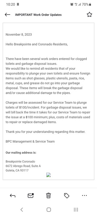 Screenshot of an email from my lease provider