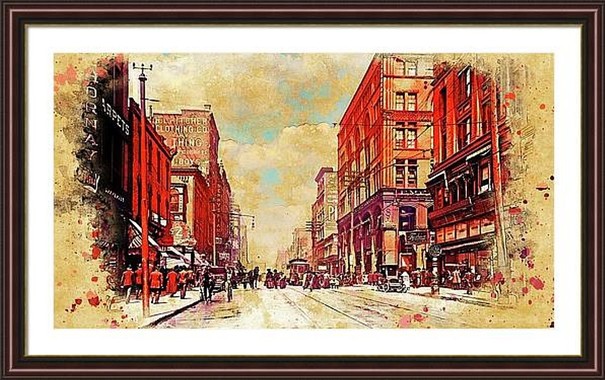 old Kansas City colorized photo transformed into painting