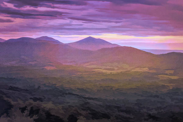 Blue Ridge Parkway Silhouette  Peaks of Otter Rainbow of Abstract Colors available here:

https://pixels.com/featured/blue-ridge-parkway-rainbow-of-abstract-colors-norma-brandsberg.html