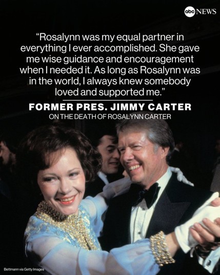 Pic of Jimmy & Rosalynn dancing at his inauguration, “Rosalynn was my equal partner in everything I ever accomplished.” 