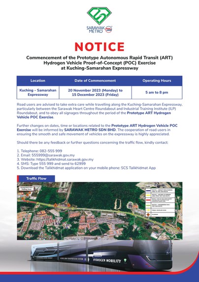 Notice by Sarawak Metro on the commencement of the Prototype ART Hydrogen Vehicle POC Exercise.