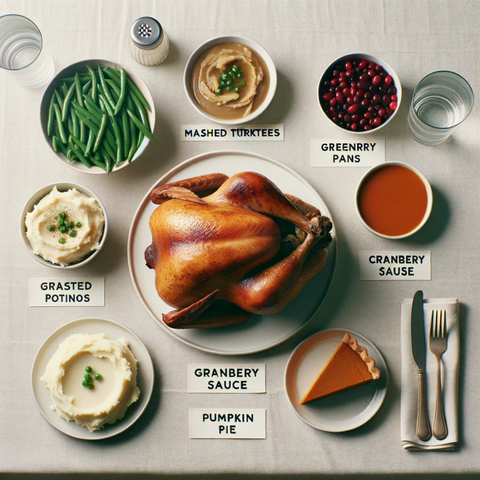 An ai generated image of a bunch of mislabeled food products like "Grasted Potinos", "Granbery sauce" etc