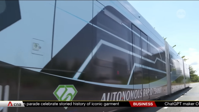 Hydrogen powered Autonomous Rapid Transit vehicle running on a test track.