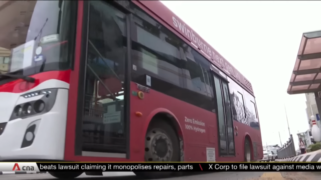 Hydrogen powered bus running on the road.