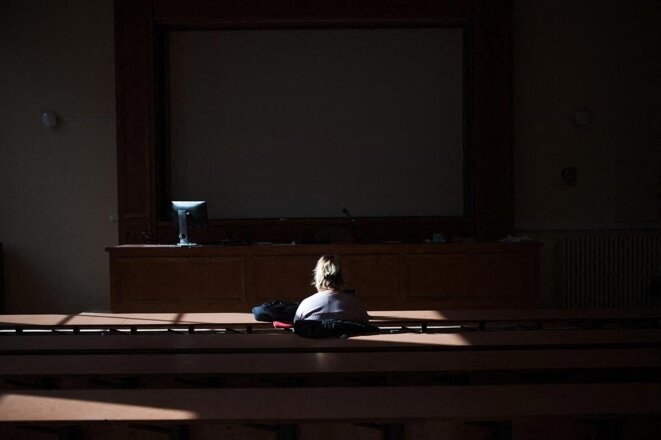 Dans un amphithéâtre de l'université de La Sorbonne. © Photo Julie Sebadelha / Abaca