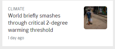 World briefly smashes through critical 2-degree warming threshold. 