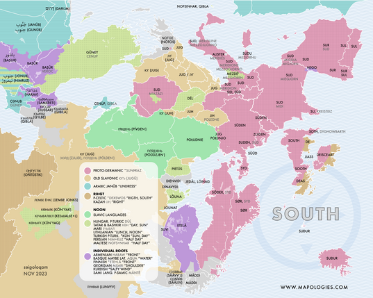 The Etymology of "South" in a South-oriented map
