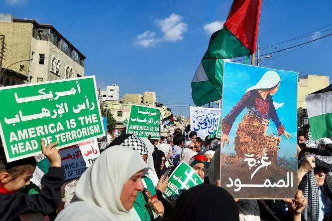 Lors de la manifestation de soutien à Gaza le 17 novembre 2023 à Amman (Jordanie). © Photo Gwenaelle Lenoir pour Mediapart