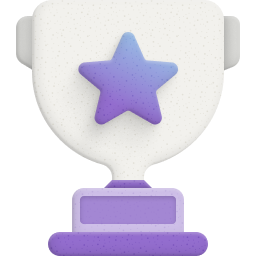 Graphic representation of a trophy. White with purple/blue tones