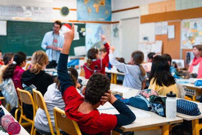 Une classe d'école primaire à Perpignan, le 22 avril 2023. © Photo Arnaud Le Vu / Hans Lucas via AFP