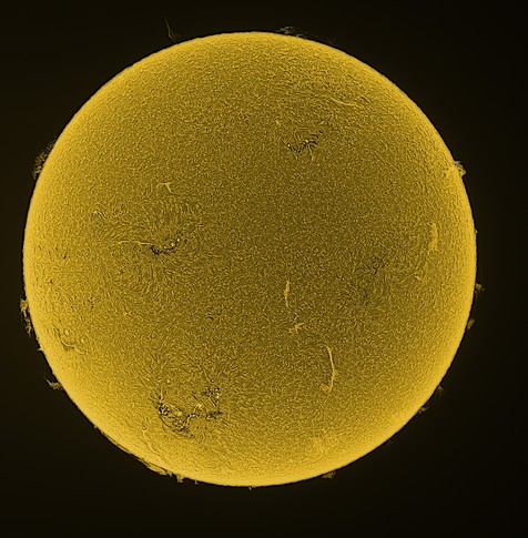 Image of the sun in H-Alpha.
Taken 2023/11/22
Lunt LS80 + 0,8 Reducer
ZWO ASI 178MM