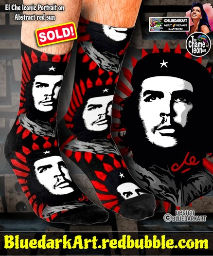 El Che Iconic Portrait, By BluedarkArt TheChameleonArt ● Socks available for sale in the BluedarkArt Redbubble Shop