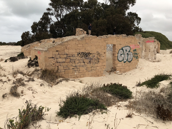 Building remains of the Eucla telegraph station, buried under sand dunes