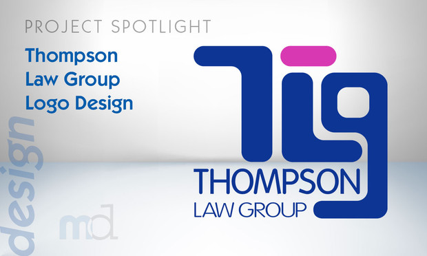 TLG modern, rounded, acronym logo design in cobalt blue and a splash of pink