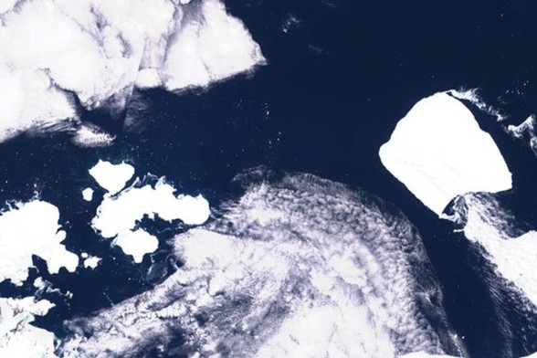 A satellite imagery of the world's largest iceberg, named A23a, seen in Antarctica, November 15, 2023. Courtesy of European Union/Copernicus Sentinel-3/Handout 