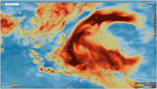 Sulfur dioxide (SO2) as seen on the Air Quality Index in Windy.com
