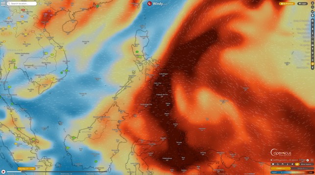 Sulfur dioxide (SO2) as seen on the Air Quality Index in Windy.com
