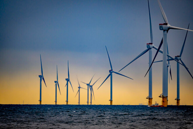 Le parc éolien en mer de Vattenfall au large des Pays-Bas, le 25 septembre 2023. © Photo Robin Utrecht / SIPA