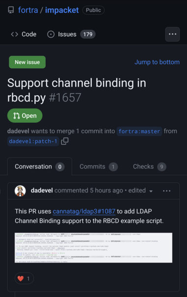 Pull request on the impacket library that adds Channel binding support in the rbcd.py module.