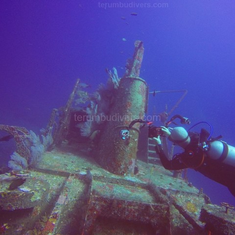 diver above a wreck in Gili islands, Indonesia