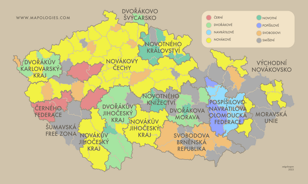 An imaginary map of Czech Republic 🇨🇿 based on the #surname distribution
