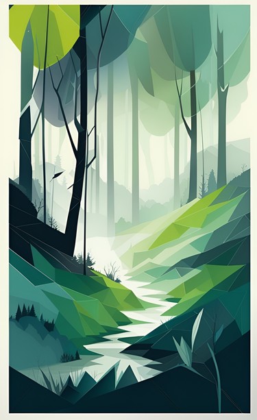 WPAP style drawing, forest in the fog