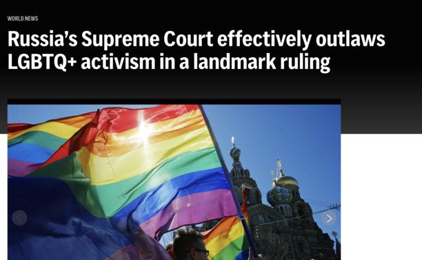 Headline Russia’s Supreme Court effectively outlaws LGBTQ+ activism in a landmark ruling

I can hear the alt-left from their suburban Starbucks, mouth spewing egg bites and caramel lattes, seething that someone told them to vote or not to vote for Russian assets Jill Stein or Cornel West. Seethe, Skyler. You suck. 