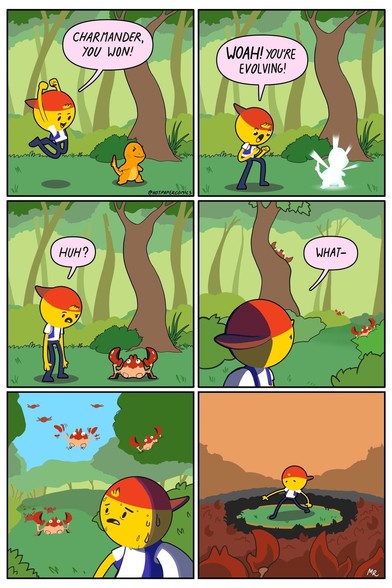 Comic showing Pokemon evolving into crabs only because of convergent carcinization. Credit: /u/NonRock
