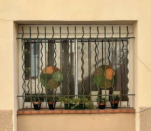 Decorative glass window in Antibes France home. 