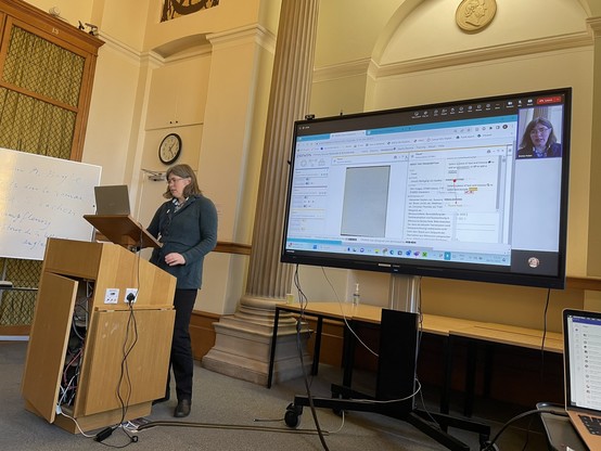 Still image of Emma Huber's talk at the Taylor Institution, University of Oxford