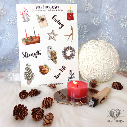 A photo of the exclusive "Yule Sticker Set" product from Inked Goddess Creations.