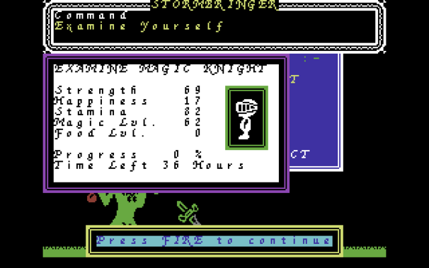 Screenshot of Stormbringer on the Commodore 64 but with the Pirates! font