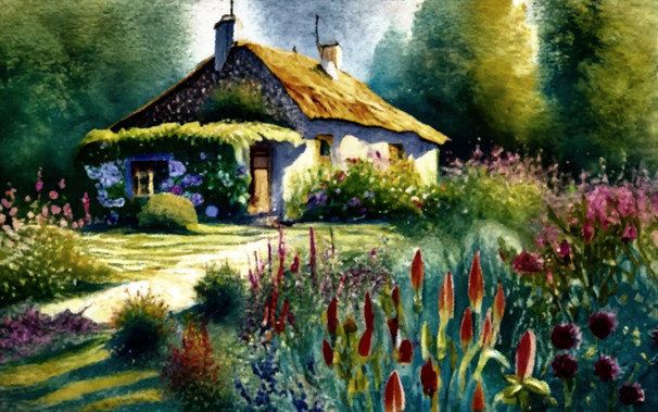 A quaint French country chateau and garden with all the spring flowers in full bloom. This picturesque landscape of the French countryside would be a wonderful place to get away from the stress of everyday life.