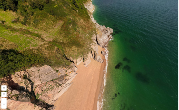 Screenshot der 360° Pano-Ansicht des Strete Gate Beach, Devon, England