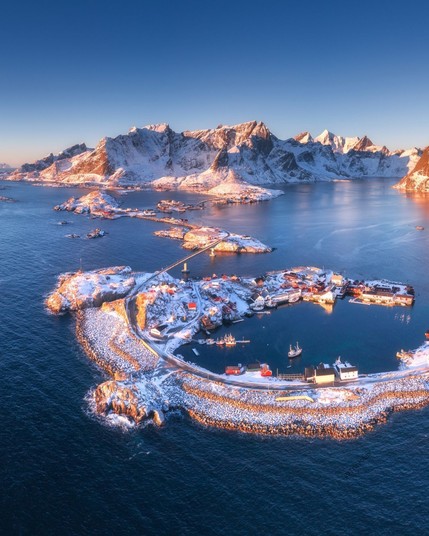 Reine and Hamnoy at sunset in winter on Lofoten Islands, Norway