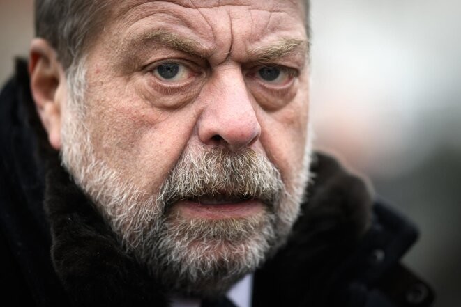 Éric Dupond-Moretti lors de la visite du chantier d’une nouvelle prison à Vannes, le 1er décembre 2023. © Photo Loïc Venance / AFP