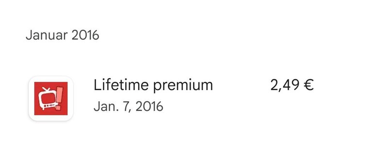 A simple screenshot from my Google archive showing that I paid for SeriesFad's lifetime premium in January 2016. It was 2,49 €.