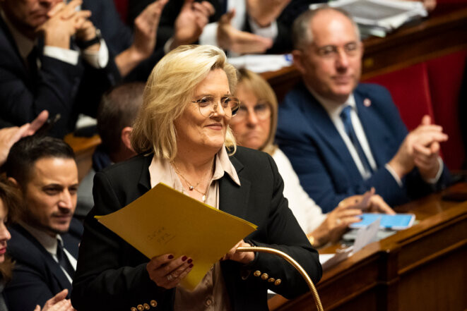 La députée LR Michèle Tabarot jeudi 7 décembre 2023 à l’Assemblée nationale. © Photo Magali Cohen / Hans Lucas via AFP