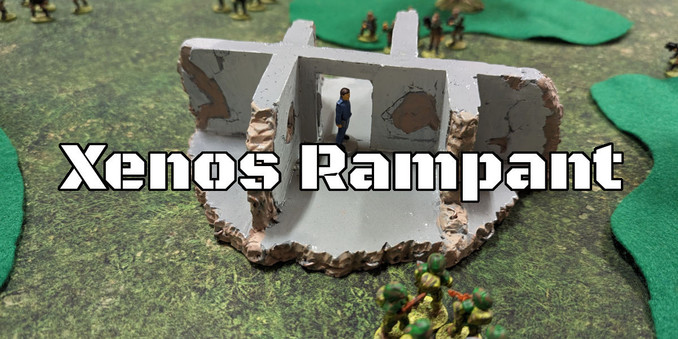 VIP standing in some ruins, surrounded by multiple units of soldiers, 28mm.