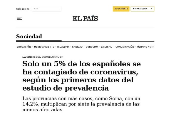 SarsCov2 pandemic in 2020 May in Spain
Headlines El País 2020 May 19