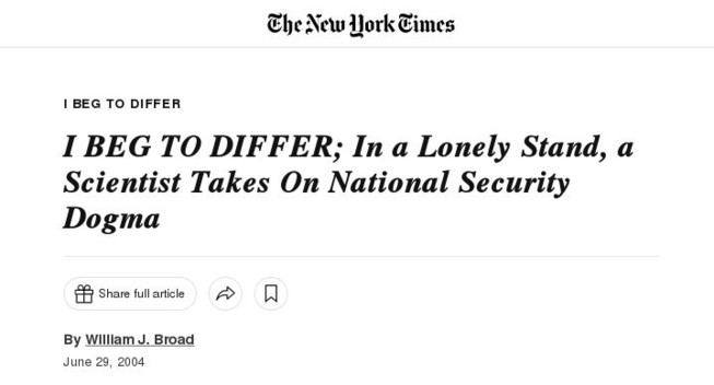 uS National Security dogma and right to differ.Headlines The New York Times 2004 Jun.28