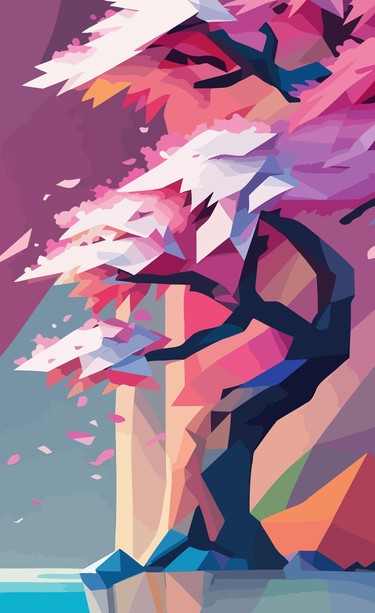 WPAP style drawing. As the cherry blossom season comes to an end, the sakura