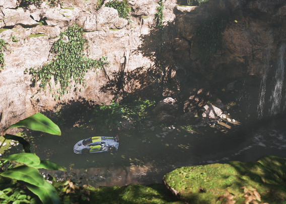 2018 Lamborghini #63 Squadra Corse Huracán Super Trofeo Evo in a cave in Forza Horizon 5.