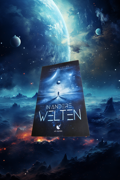 Cover der Science Fiction-Anthologie "In andere Welten" vor einem fiktiven extraterrestrische Panorama
