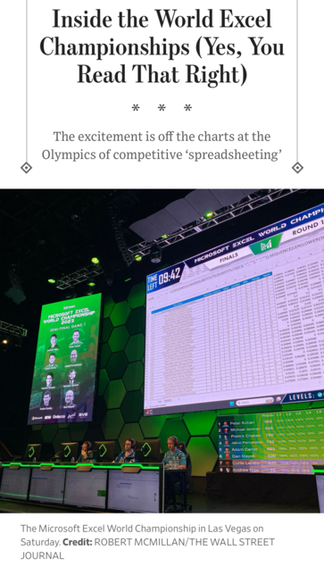 Pic of live competition. Looks like CS-GO competitors, but spreadsheet on big screen