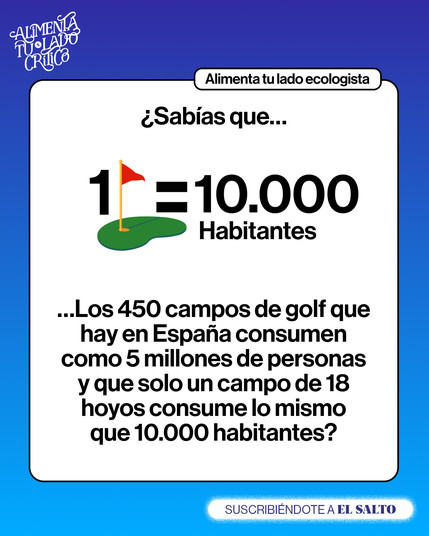 Los 450 campos de golf que hay en España consumen como 5 millones de personas y que solo uno de 18 hoyos consume lo mismo que una ciudad de entre 10.000 y 15.000 habitantes?