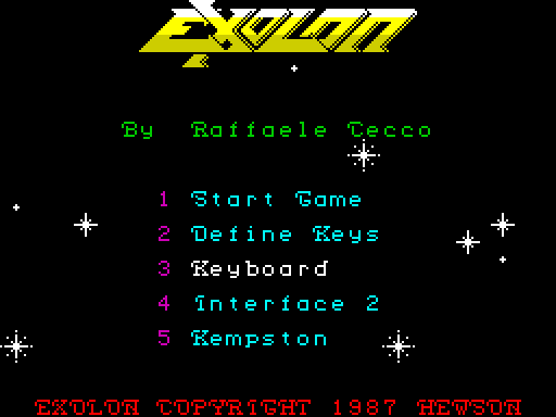 Screenshot of Exolon on the ZX Spectrum but with the Odin font