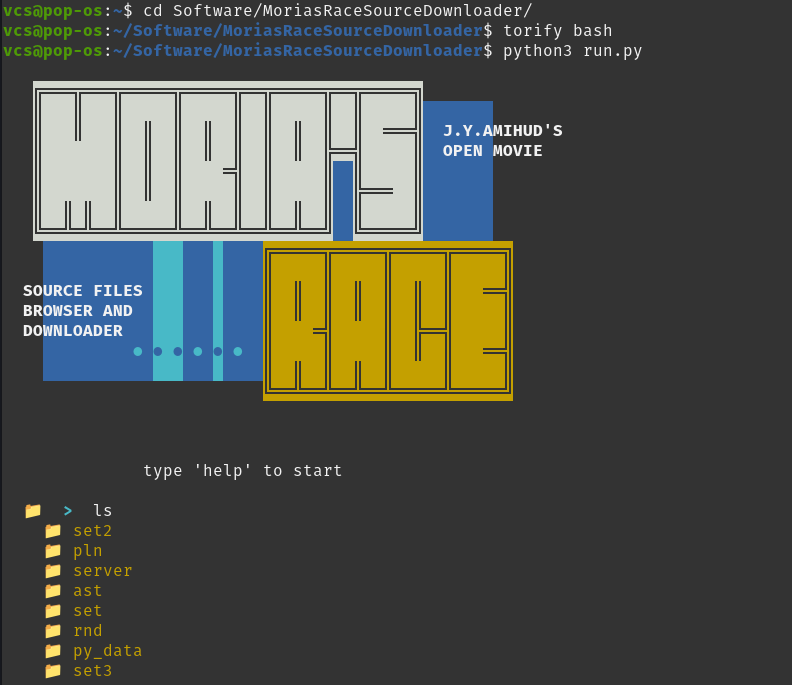 ASCII art logo of Moria's Race.
